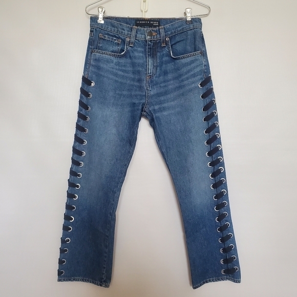 Veronica Beard Denim - Veronica Beard Ines Lace-Up Sides Crop Girlfriend Style Straight Leg Women 25